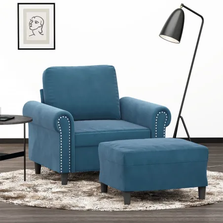 Fauteuil avec repose-pied Bleu 60 cm Velours