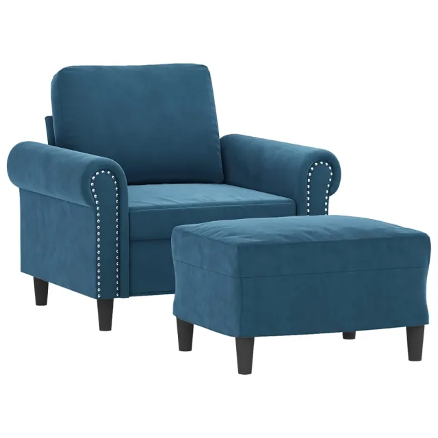 Fauteuil avec repose-pied Bleu 60 cm Velours