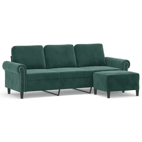 Canapé à 3 places avec repose-pieds Vert foncé 180 cm Velours