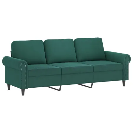Canapé à 3 places avec repose-pieds Vert foncé 180 cm Velours