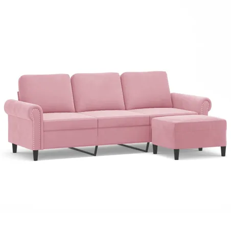 Canapé à 3 places avec repose-pieds Rose 180 cm Velours