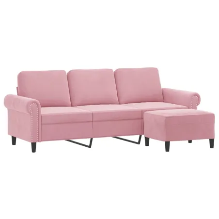 Canapé à 3 places avec repose-pieds Rose 180 cm Velours