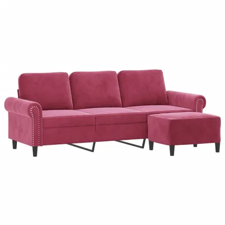 Canapé à 3 places et repose-pieds Rouge bordeaux 180 cm Velours