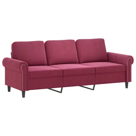Canapé à 3 places et repose-pieds Rouge bordeaux 180 cm Velours