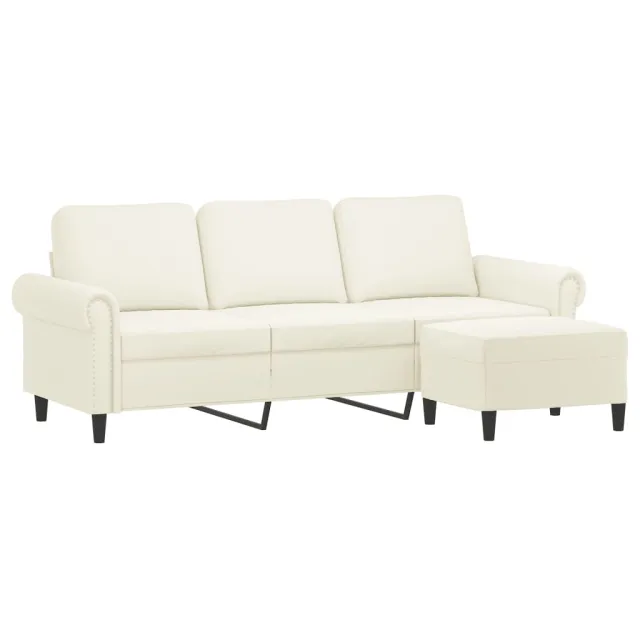 Canapé à 3 places avec repose-pieds Crème 180 cm Velours