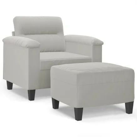Fauteuil avec repose-pied Gris clair 60 cm Tissu microfibre 2