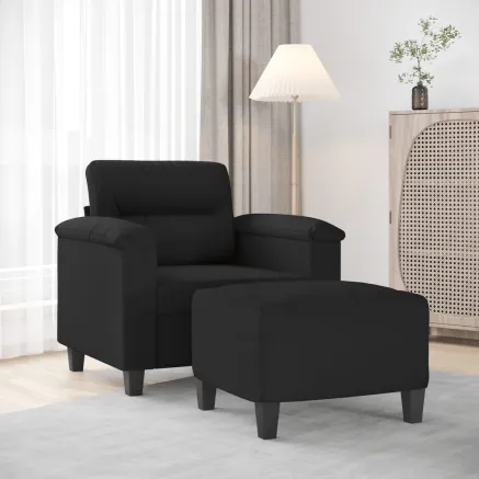 Fauteuil avec repose-pied Noir 60 cm Tissu microfibre