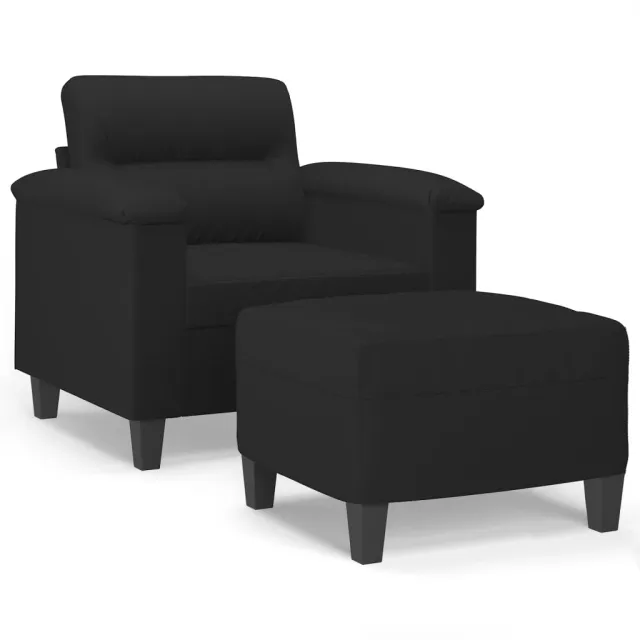 Fauteuil avec repose-pied Noir 60 cm Tissu microfibre