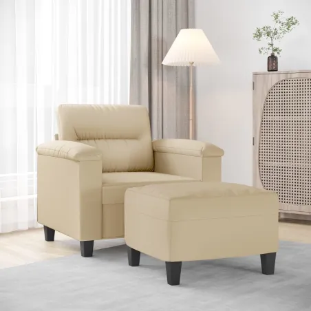 Fauteuil avec repose-pied Crème 60 cm Tissu microfibre