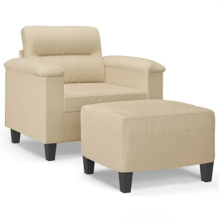 Fauteuil avec repose-pied Crème 60 cm Tissu microfibre 2