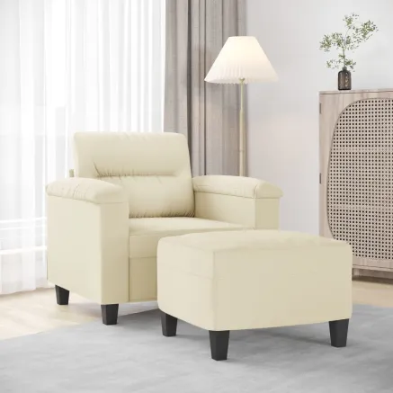 Fauteuil avec repose-pied Crème 60 cm Similicuir