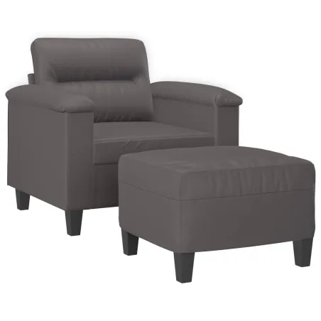 Fauteuil avec repose-pied Gris 60 cm Similicuir