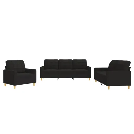 Ensemble de canapés 3 pcs avec coussins Noir Tissu 2