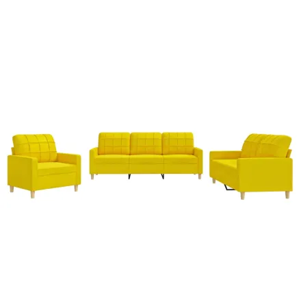 Ensemble de canapés 3 pcs avec coussins Jaune clair Tissu 2