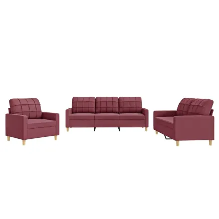 Ensemble de canapés 3 pcs avec coussins Rouge bordeaux Tissu 2