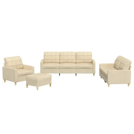 Ensemble de canapés 4 pcs avec coussins Crème Tissu 2