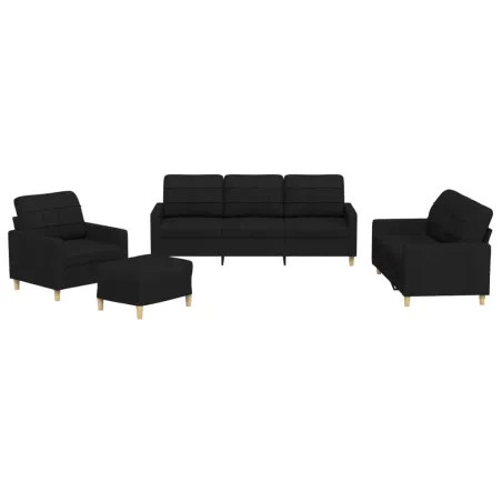 Ensemble de canapés 4 pcs avec coussins Noir Tissu