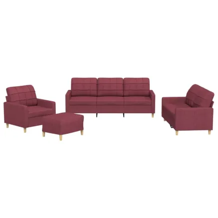 Ensemble de canapés 4 pcs avec coussins Rouge bordeaux Tissu 2