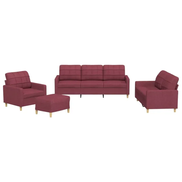 Ensemble de canapés 4 pcs avec coussins Rouge bordeaux Tissu