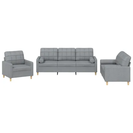 Ensemble de canapés 3 pcs coussins gris clair tissu 2