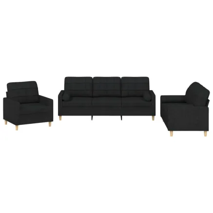 Ensemble de canapés 3 pcs avec coussins noir tissu 2