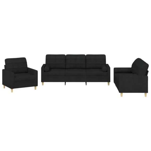 Ensemble de canapés 3 pcs avec coussins noir tissu
