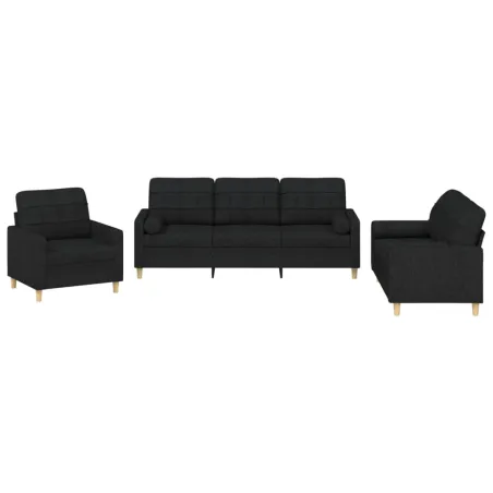 Ensemble de canapés 3 pcs avec coussins noir tissu