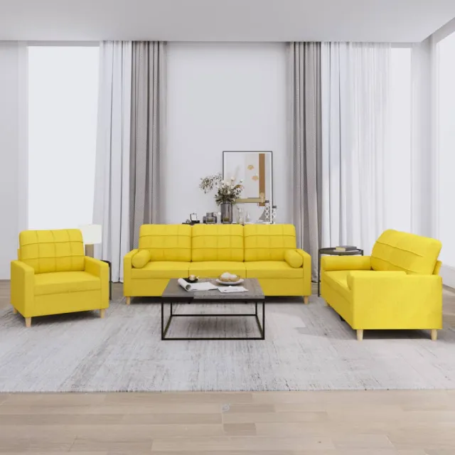 Ensemble de canapés 3 pcs avec coussins jaune clair tissu
