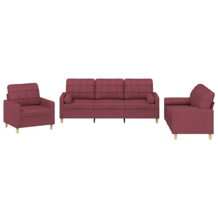 Ensemble de canapés 3 pcs avec coussins rouge bordeaux tissu 2