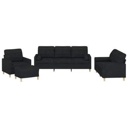 Ensemble de canapés 4 pcs avec coussins noir tissu 2