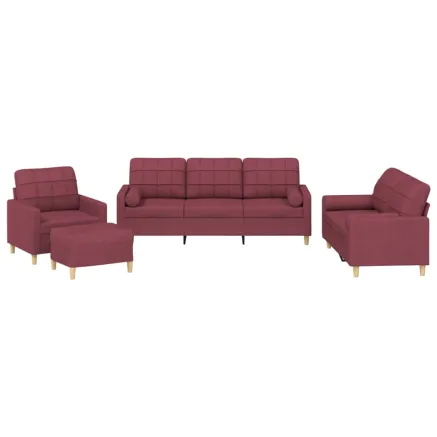 Ensemble de canapés 4 pcs avec coussins rouge bordeaux tissu 2