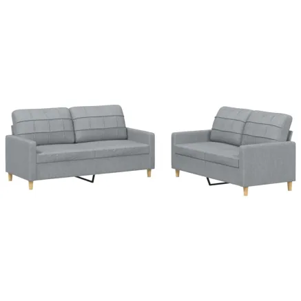 Ensemble de canapés 2 pcs avec coussins Gris clair Tissu 2