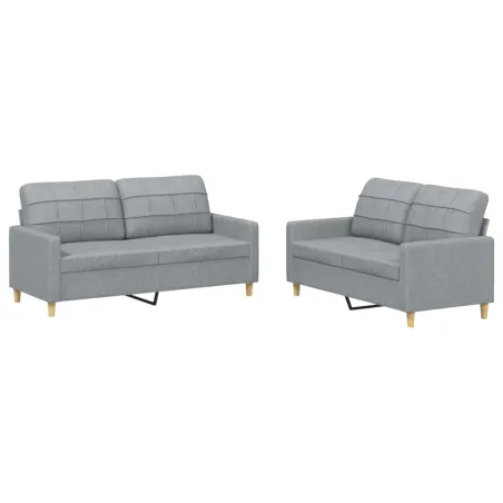 Ensemble de canapés 2 pcs avec coussins Gris clair Tissu