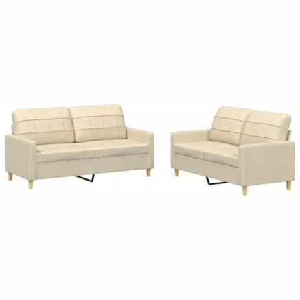 Ensemble de canapés 2 pcs avec coussins Crème Tissu 2