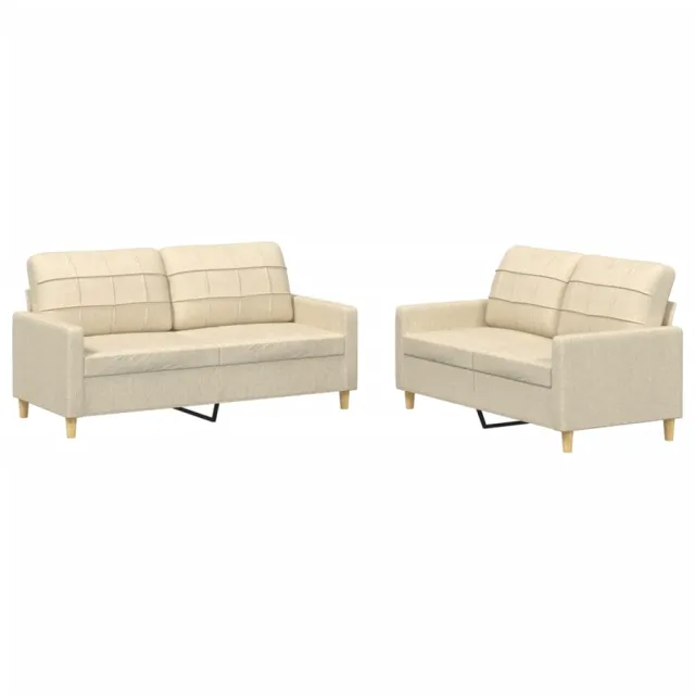 Ensemble de canapés 2 pcs avec coussins Crème Tissu