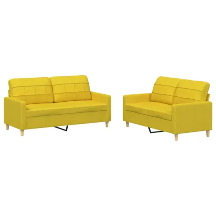 Ensemble de canapés 2 pcs avec coussins Jaune clair Tissu 2