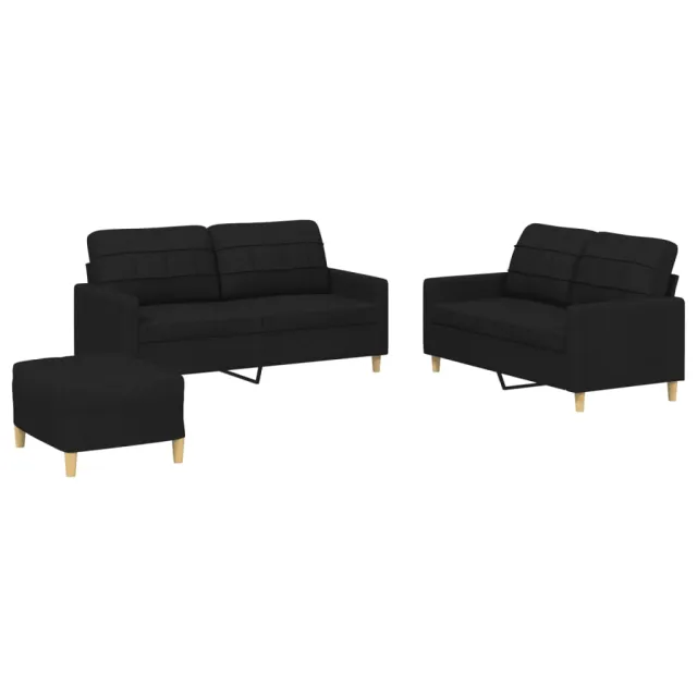 Ensemble de canapés 3 pcs avec coussins Noir Tissu