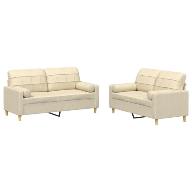 Ensemble de canapés 2 pcs avec coussins crème tissu