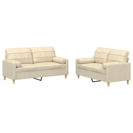 Ensemble de canapés 2 pcs avec coussins crème tissu