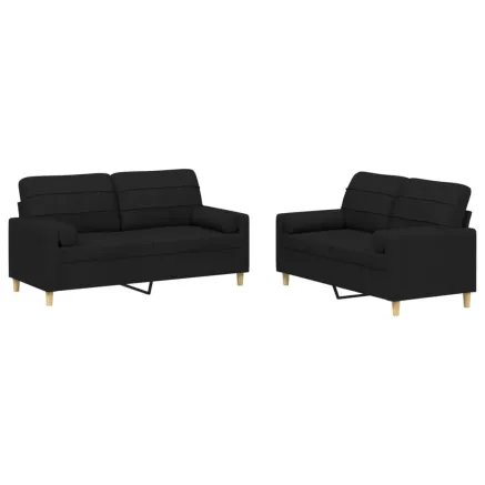 Ensemble de canapés 2 pcs avec coussins noir tissu 2