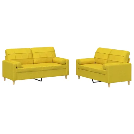 Ensemble de canapés 2 pcs avec coussins jaune clair tissu 2
