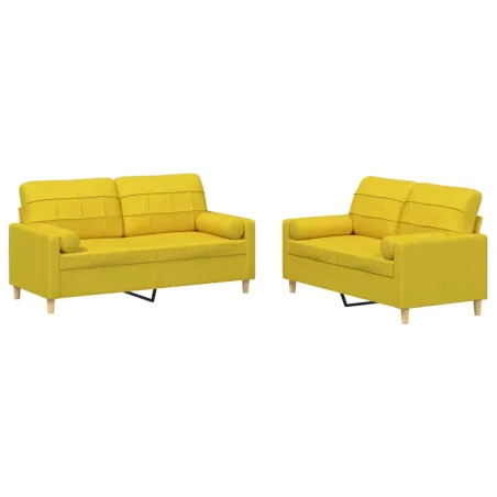 Ensemble de canapés 2 pcs avec coussins jaune clair tissu