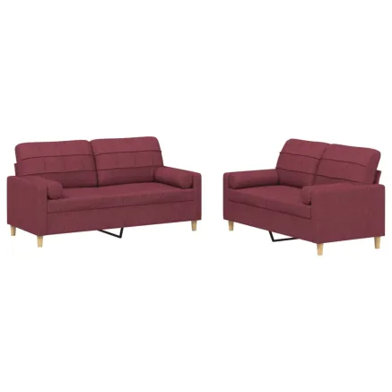 Ensemble de canapés 2 pcs avec coussins rouge bordeaux tissu 2