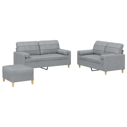 Ensemble de canapés 3 pcs coussins gris clair tissu 2