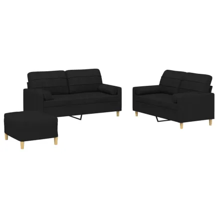 Ensemble de canapés 3 pcs avec coussins noir tissu 2