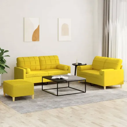 Ensemble de canapés 3 pcs avec coussins jaune clair tissu