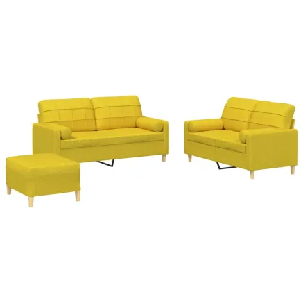 Ensemble de canapés 3 pcs avec coussins jaune clair tissu 2