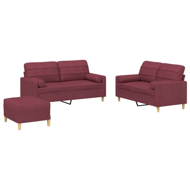 Ensemble de canapés 3 pcs avec coussins rouge bordeaux tissu