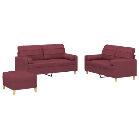 Ensemble de canapés 3 pcs avec coussins rouge bordeaux tissu