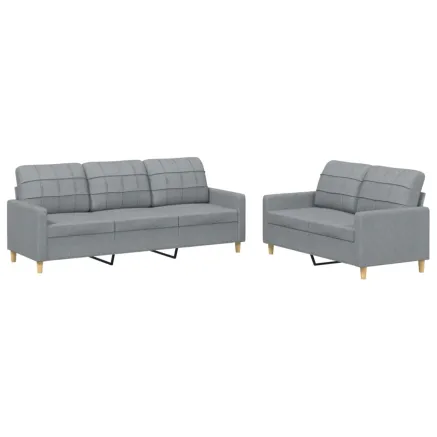 Ensemble de canapés 2 pcs avec coussins Gris clair Tissu 2